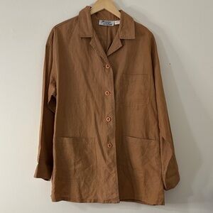 Vintage Brown Cotton Shacket Jacket Tunic Lagenlook Minimalist Earth Tones M